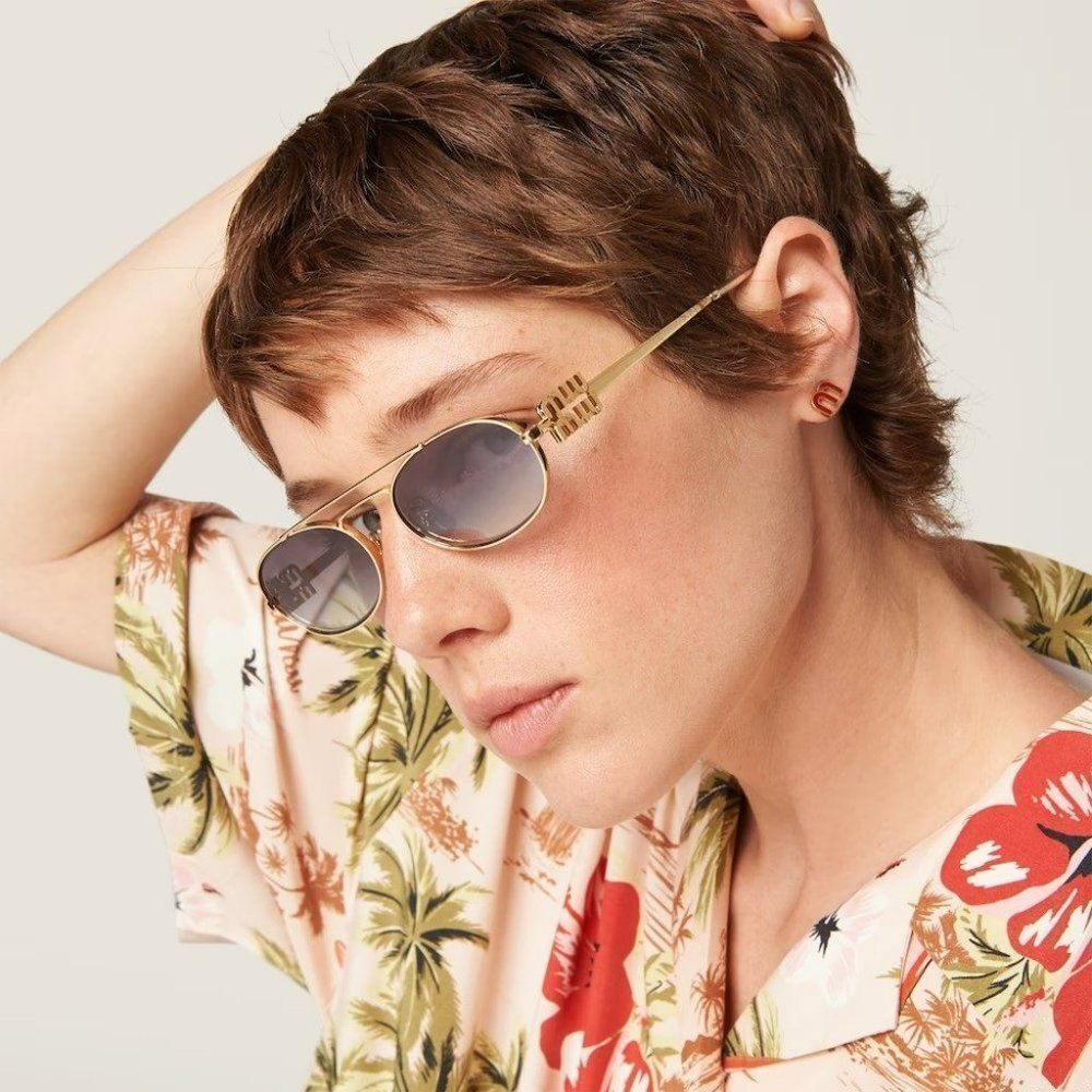 NEW Miu Miu MU54ZS 5AK30C Gold Grey Gradient Mirror Pilot Unisex Sunglas MU 54ZS - Picture 4 of 12